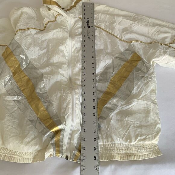 Vintage 90s Jacket Janeve Adult XL White Gold Track Full Zip Windbreaker Nylon - Picture 7 of 7